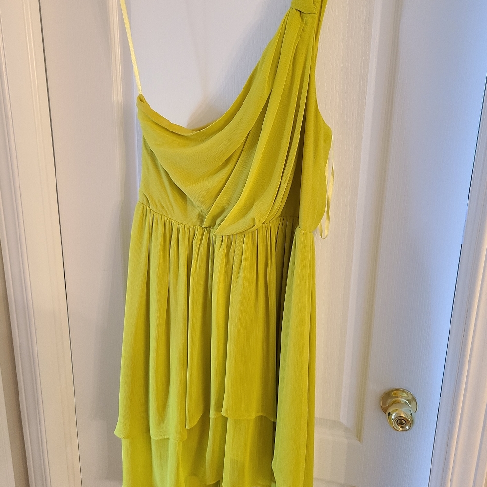 Green yellow one shoulder dress